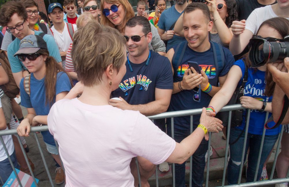 Sunday, June 24, 2018. New York City – New Yorkers celebrated the biggest LGBTQ Pride March in the United States of America. This year, the NYC Pride March celebrated 49 years. Cynthia Nixon was one of the thousands of people that marched this year. Cynthia is Lesbian and has a Transgender son. Cynthia Nixon is a lifelong New Yorker, actor, and progressive advocate running for governor of New York State to fight for a better, more fair New York. The primary elections in New York are on Thursday, September 13, 2018. Photo by Javier Soriano/LoveIsAmor.com