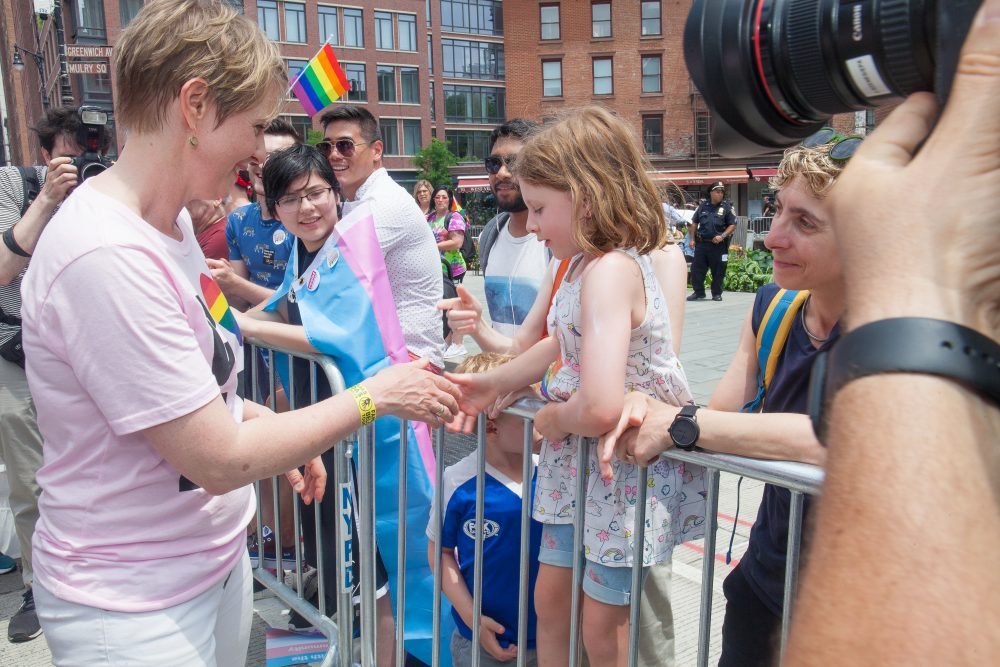 Sunday, June 24, 2018. New York City – New Yorkers celebrated the biggest LGBTQ Pride March in the United States of America. This year, the NYC Pride March celebrated 49 years. Cynthia Nixon was one of the thousands of people that marched this year. Cynthia is Lesbian and has a Transgender son. Cynthia Nixon is a lifelong New Yorker, actor, and progressive advocate running for governor of New York State to fight for a better, more fair New York. The primary elections in New York are on Thursday, September 13, 2018. Photo by Javier Soriano/LoveIsAmor.com