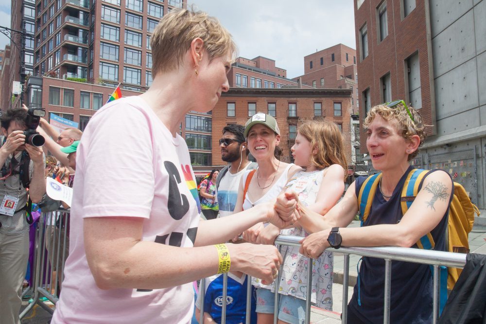 Sunday, June 24, 2018. New York City – New Yorkers celebrated the biggest LGBTQ Pride March in the United States of America. This year, the NYC Pride March celebrated 49 years. Cynthia Nixon was one of the thousands of people that marched this year. Cynthia is Lesbian and has a Transgender son. Cynthia Nixon is a lifelong New Yorker, actor, and progressive advocate running for governor of New York State to fight for a better, more fair New York. The primary elections in New York are on Thursday, September 13, 2018. Photo by Javier Soriano/LoveIsAmor.com