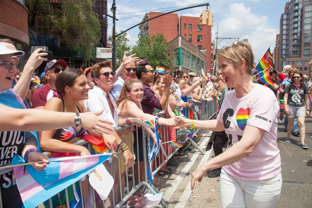 Sunday, June 24, 2018. New York City – New Yorkers celebrated the biggest LGBTQ Pride March in the United States of America. This year, the NYC Pride March celebrated 49 years. Cynthia Nixon was one of the thousands of people that marched this year. Cynthia is Lesbian and has a Transgender son. Cynthia Nixon is a lifelong New Yorker, actor, and progressive advocate running for governor of New York State to fight for a better, more fair New York. The primary elections in New York are on Thursday, September 13, 2018. Photo by Javier Soriano/LoveIsAmor.com