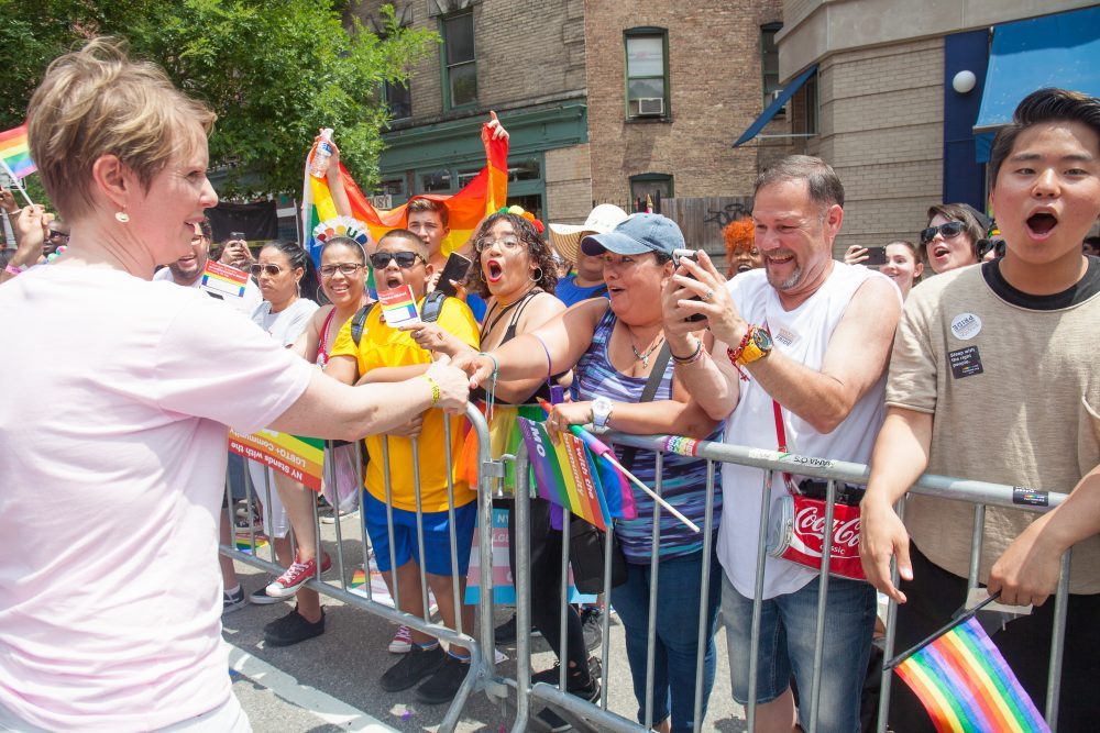 Sunday, June 24, 2018. New York City – New Yorkers celebrated the biggest LGBTQ Pride March in the United States of America. This year, the NYC Pride March celebrated 49 years. Cynthia Nixon was one of the thousands of people that marched this year. Cynthia is Lesbian and has a Transgender son. Cynthia Nixon is a lifelong New Yorker, actor, and progressive advocate running for governor of New York State to fight for a better, more fair New York. The primary elections in New York are on Thursday, September 13, 2018. Photo by Javier Soriano/LoveIsAmor.com
