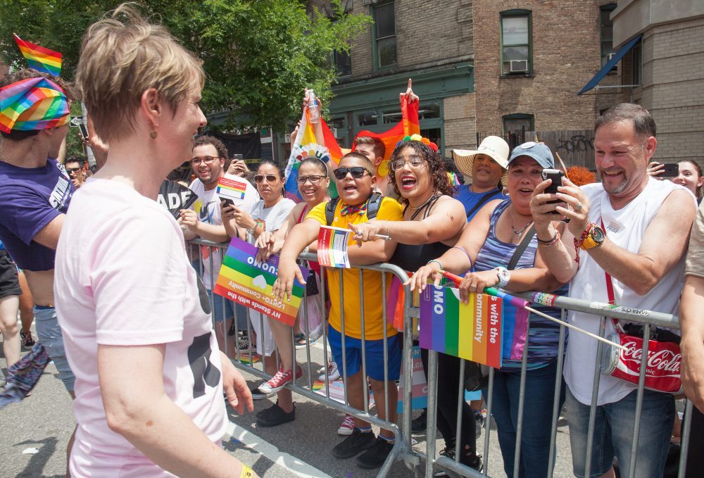 Sunday, June 24, 2018. New York City – New Yorkers celebrated the biggest LGBTQ Pride March in the United States of America. This year, the NYC Pride March celebrated 49 years. Cynthia Nixon was one of the thousands of people that marched this year. Cynthia is Lesbian and has a Transgender son. Cynthia Nixon is a lifelong New Yorker, actor, and progressive advocate running for governor of New York State to fight for a better, more fair New York. The primary elections in New York are on Thursday, September 13, 2018. Photo by Javier Soriano/LoveIsAmor.com