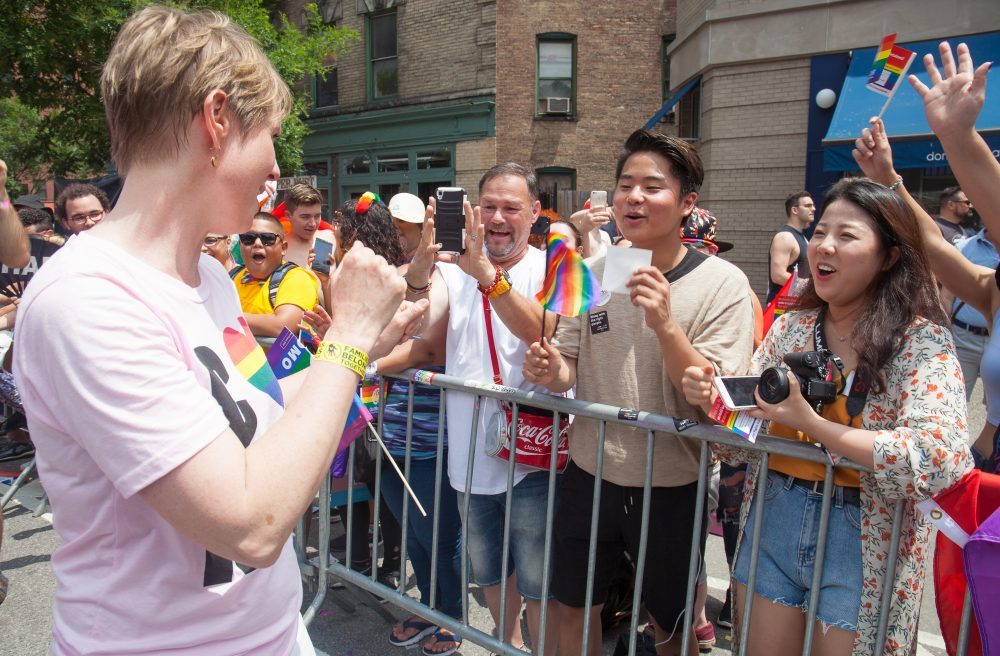 Sunday, June 24, 2018. New York City – New Yorkers celebrated the biggest LGBTQ Pride March in the United States of America. This year, the NYC Pride March celebrated 49 years. Cynthia Nixon was one of the thousands of people that marched this year. Cynthia is Lesbian and has a Transgender son. Cynthia Nixon is a lifelong New Yorker, actor, and progressive advocate running for governor of New York State to fight for a better, more fair New York. The primary elections in New York are on Thursday, September 13, 2018. Photo by Javier Soriano/LoveIsAmor.com