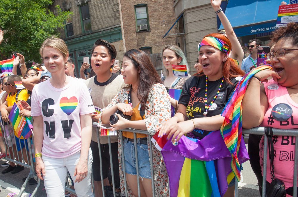 Sunday, June 24, 2018. New York City – New Yorkers celebrated the biggest LGBTQ Pride March in the United States of America. This year, the NYC Pride March celebrated 49 years. Cynthia Nixon was one of the thousands of people that marched this year. Cynthia is Lesbian and has a Transgender son. Cynthia Nixon is a lifelong New Yorker, actor, and progressive advocate running for governor of New York State to fight for a better, more fair New York. The primary elections in New York are on Thursday, September 13, 2018. Photo by Javier Soriano/LoveIsAmor.com