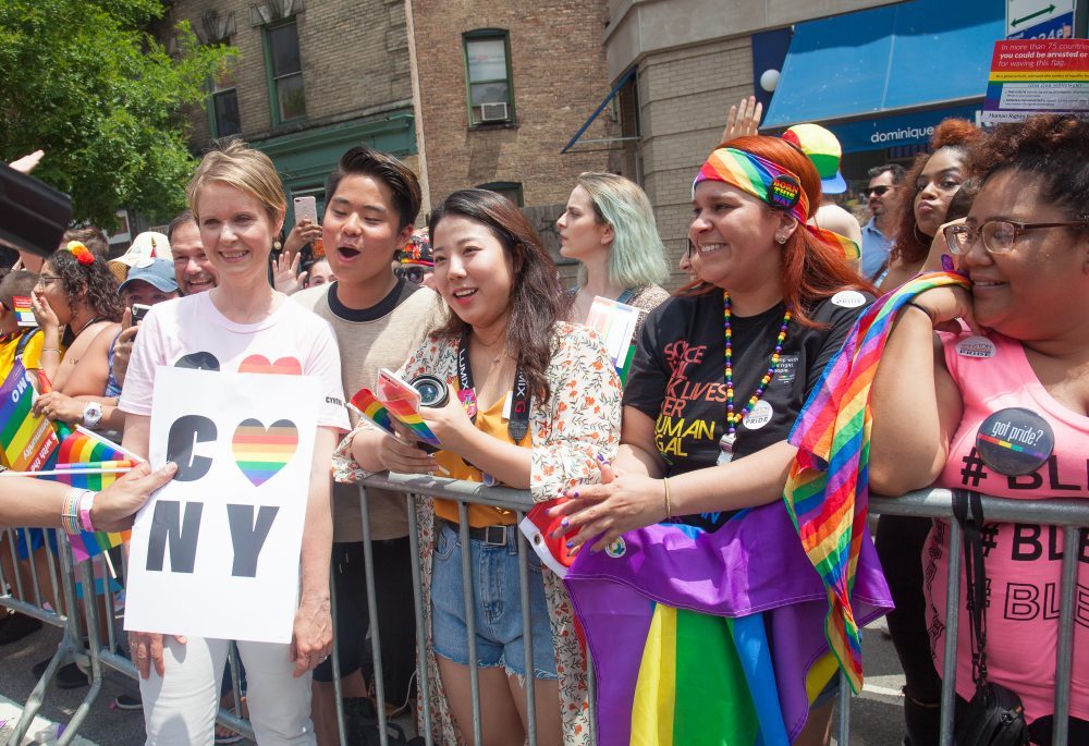 Sunday, June 24, 2018. New York City – New Yorkers celebrated the biggest LGBTQ Pride March in the United States of America. This year, the NYC Pride March celebrated 49 years. Cynthia Nixon was one of the thousands of people that marched this year. Cynthia is Lesbian and has a Transgender son. Cynthia Nixon is a lifelong New Yorker, actor, and progressive advocate running for governor of New York State to fight for a better, more fair New York. The primary elections in New York are on Thursday, September 13, 2018. Photo by Javier Soriano/LoveIsAmor.com