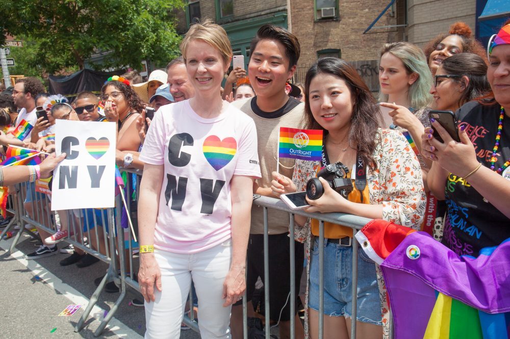Sunday, June 24, 2018. New York City – New Yorkers celebrated the biggest LGBTQ Pride March in the United States of America. This year, the NYC Pride March celebrated 49 years. Cynthia Nixon was one of the thousands of people that marched this year. Cynthia is Lesbian and has a Transgender son. Cynthia Nixon is a lifelong New Yorker, actor, and progressive advocate running for governor of New York State to fight for a better, more fair New York. The primary elections in New York are on Thursday, September 13, 2018. Photo by Javier Soriano/LoveIsAmor.com