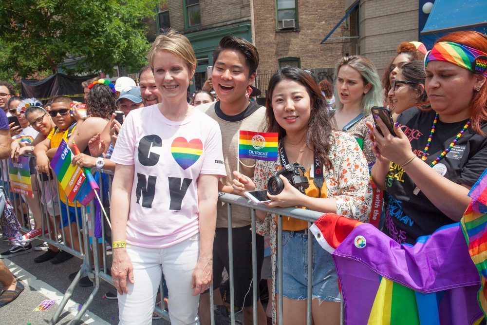 Sunday, June 24, 2018. New York City – New Yorkers celebrated the biggest LGBTQ Pride March in the United States of America. This year, the NYC Pride March celebrated 49 years. Cynthia Nixon was one of the thousands of people that marched this year. Cynthia is Lesbian and has a Transgender son. Cynthia Nixon is a lifelong New Yorker, actor, and progressive advocate running for governor of New York State to fight for a better, more fair New York. The primary elections in New York are on Thursday, September 13, 2018. Photo by Javier Soriano/LoveIsAmor.com