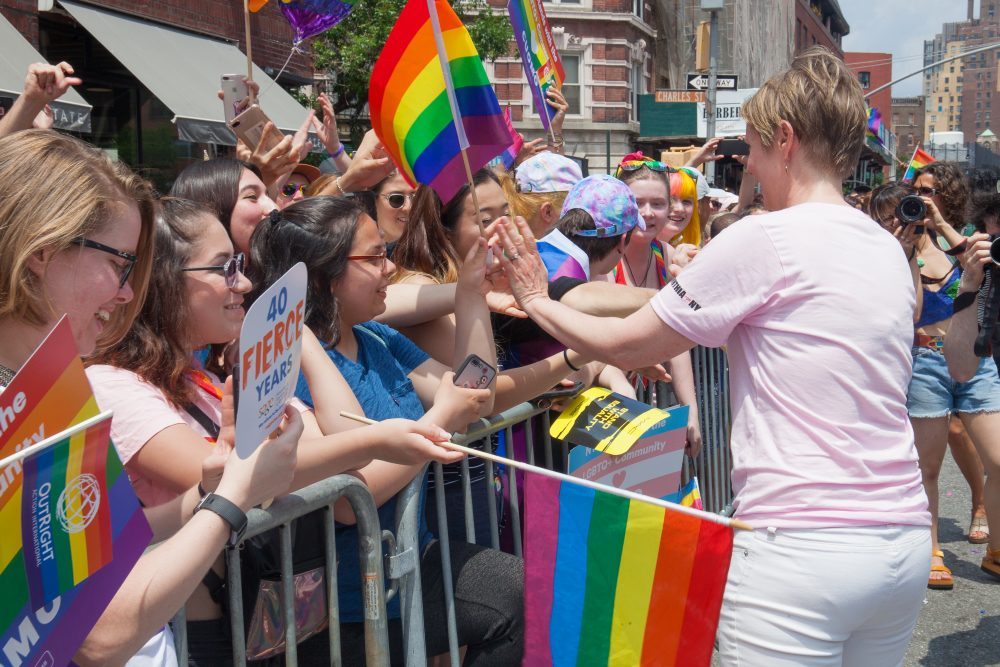 Sunday, June 24, 2018. New York City – New Yorkers celebrated the biggest LGBTQ Pride March in the United States of America. This year, the NYC Pride March celebrated 49 years. Cynthia Nixon was one of the thousands of people that marched this year. Cynthia is Lesbian and has a Transgender son. Cynthia Nixon is a lifelong New Yorker, actor, and progressive advocate running for governor of New York State to fight for a better, more fair New York. The primary elections in New York are on Thursday, September 13, 2018. Photo by Javier Soriano/LoveIsAmor.com