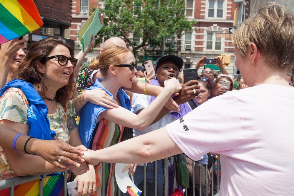 Sunday, June 24, 2018. New York City – New Yorkers celebrated the biggest LGBTQ Pride March in the United States of America. This year, the NYC Pride March celebrated 49 years. Cynthia Nixon was one of the thousands of people that marched this year. Cynthia is Lesbian and has a Transgender son. Cynthia Nixon is a lifelong New Yorker, actor, and progressive advocate running for governor of New York State to fight for a better, more fair New York. The primary elections in New York are on Thursday, September 13, 2018. Photo by Javier Soriano/LoveIsAmor.com