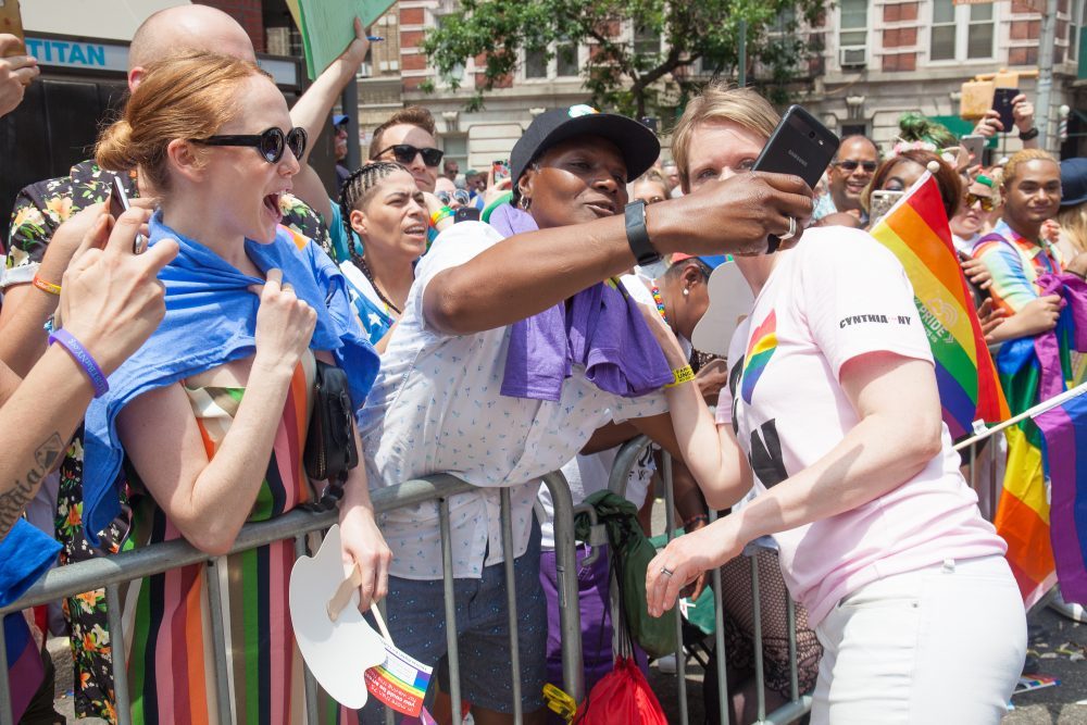 Sunday, June 24, 2018. New York City – New Yorkers celebrated the biggest LGBTQ Pride March in the United States of America. This year, the NYC Pride March celebrated 49 years. Cynthia Nixon was one of the thousands of people that marched this year. Cynthia is Lesbian and has a Transgender son. Cynthia Nixon is a lifelong New Yorker, actor, and progressive advocate running for governor of New York State to fight for a better, more fair New York. The primary elections in New York are on Thursday, September 13, 2018. Photo by Javier Soriano/LoveIsAmor.com