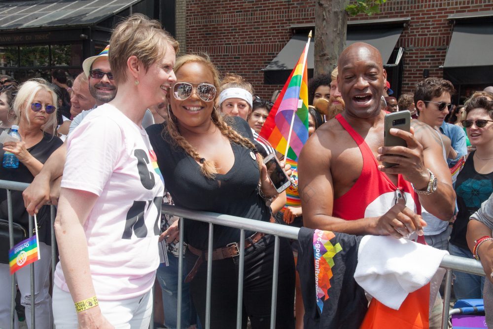 Sunday, June 24, 2018. New York City – New Yorkers celebrated the biggest LGBTQ Pride March in the United States of America. This year, the NYC Pride March celebrated 49 years. Cynthia Nixon was one of the thousands of people that marched this year. Cynthia is Lesbian and has a Transgender son. Cynthia Nixon is a lifelong New Yorker, actor, and progressive advocate running for governor of New York State to fight for a better, more fair New York. The primary elections in New York are on Thursday, September 13, 2018. Photo by Javier Soriano/LoveIsAmor.com