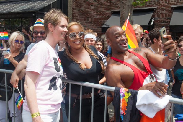 Sunday, June 24, 2018. New York City – New Yorkers celebrated the biggest LGBTQ Pride March in the United States of America. This year, the NYC Pride March celebrated 49 years. Cynthia Nixon was one of the thousands of people that marched this year. Cynthia is Lesbian and has a Transgender son. Cynthia Nixon is a lifelong New Yorker, actor, and progressive advocate running for governor of New York State to fight for a better, more fair New York. The primary elections in New York are on Thursday, September 13, 2018. Photo by Javier Soriano/LoveIsAmor.com