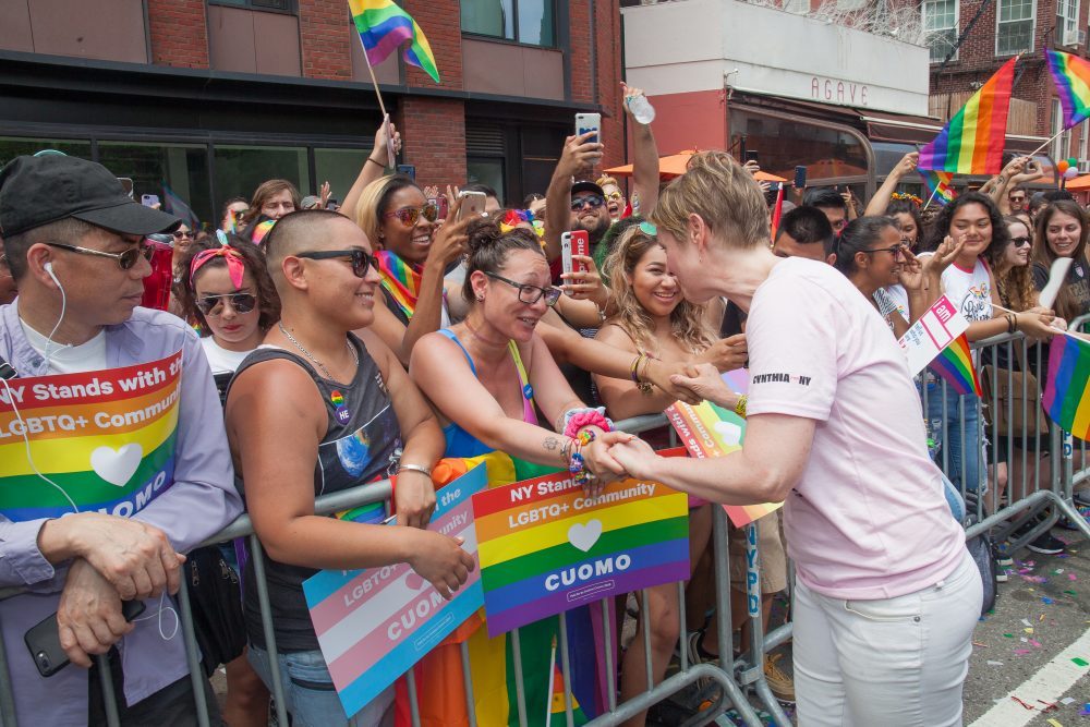 Sunday, June 24, 2018. New York City – New Yorkers celebrated the biggest LGBTQ Pride March in the United States of America. This year, the NYC Pride March celebrated 49 years. Cynthia Nixon was one of the thousands of people that marched this year. Cynthia is Lesbian and has a Transgender son. Cynthia Nixon is a lifelong New Yorker, actor, and progressive advocate running for governor of New York State to fight for a better, more fair New York. The primary elections in New York are on Thursday, September 13, 2018. Photo by Javier Soriano/LoveIsAmor.com
