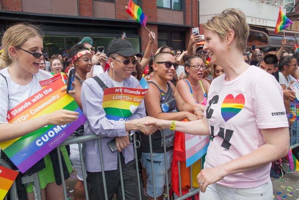 Sunday, June 24, 2018. New York City – New Yorkers celebrated the biggest LGBTQ Pride March in the United States of America. This year, the NYC Pride March celebrated 49 years. Cynthia Nixon was one of the thousands of people that marched this year. Cynthia is Lesbian and has a Transgender son. Cynthia Nixon is a lifelong New Yorker, actor, and progressive advocate running for governor of New York State to fight for a better, more fair New York. The primary elections in New York are on Thursday, September 13, 2018. Photo by Javier Soriano/LoveIsAmor.com