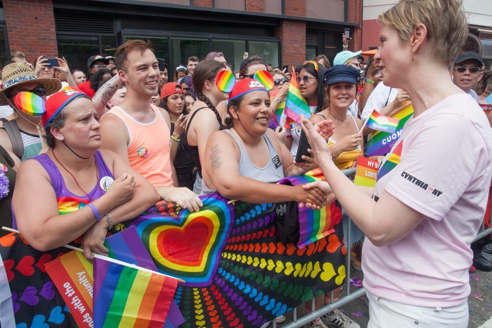 Sunday, June 24, 2018. New York City – New Yorkers celebrated the biggest LGBTQ Pride March in the United States of America. This year, the NYC Pride March celebrated 49 years. Cynthia Nixon was one of the thousands of people that marched this year. Cynthia is Lesbian and has a Transgender son. Cynthia Nixon is a lifelong New Yorker, actor, and progressive advocate running for governor of New York State to fight for a better, more fair New York. The primary elections in New York are on Thursday, September 13, 2018. Photo by Javier Soriano/LoveIsAmor.com