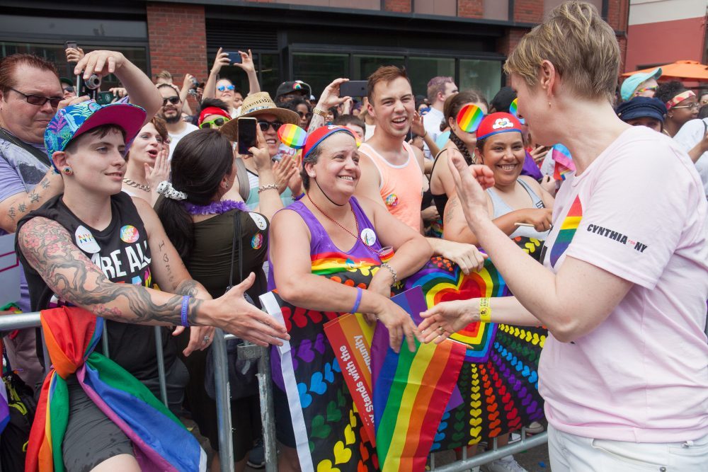Sunday, June 24, 2018. New York City – New Yorkers celebrated the biggest LGBTQ Pride March in the United States of America. This year, the NYC Pride March celebrated 49 years. Cynthia Nixon was one of the thousands of people that marched this year. Cynthia is Lesbian and has a Transgender son. Cynthia Nixon is a lifelong New Yorker, actor, and progressive advocate running for governor of New York State to fight for a better, more fair New York. The primary elections in New York are on Thursday, September 13, 2018. Photo by Javier Soriano/LoveIsAmor.com