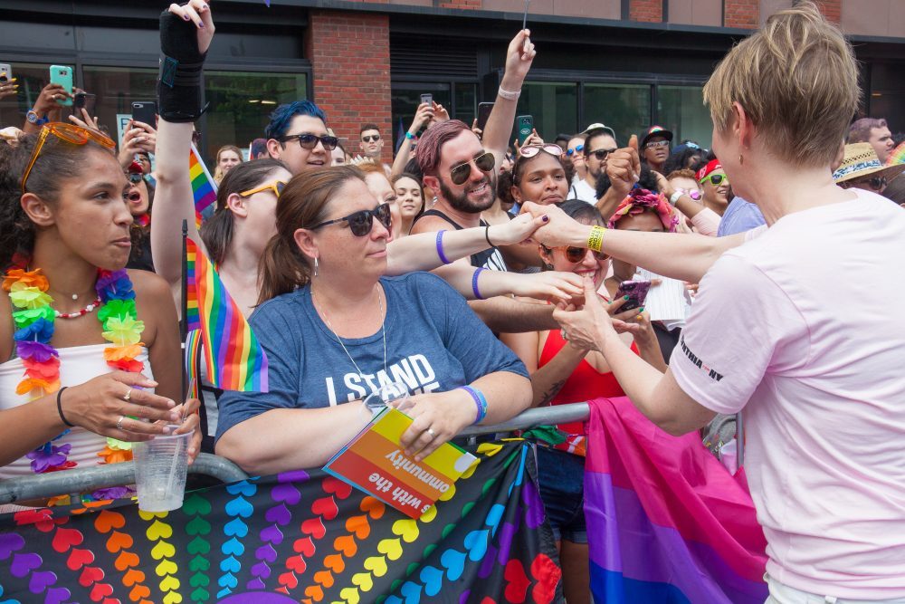 Sunday, June 24, 2018. New York City – New Yorkers celebrated the biggest LGBTQ Pride March in the United States of America. This year, the NYC Pride March celebrated 49 years. Cynthia Nixon was one of the thousands of people that marched this year. Cynthia is Lesbian and has a Transgender son. Cynthia Nixon is a lifelong New Yorker, actor, and progressive advocate running for governor of New York State to fight for a better, more fair New York. The primary elections in New York are on Thursday, September 13, 2018. Photo by Javier Soriano/LoveIsAmor.com