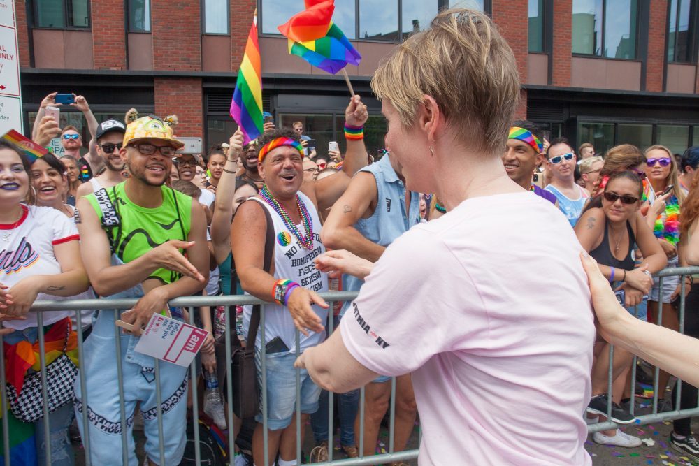 Sunday, June 24, 2018. New York City – New Yorkers celebrated the biggest LGBTQ Pride March in the United States of America. This year, the NYC Pride March celebrated 49 years. Cynthia Nixon was one of the thousands of people that marched this year. Cynthia is Lesbian and has a Transgender son. Cynthia Nixon is a lifelong New Yorker, actor, and progressive advocate running for governor of New York State to fight for a better, more fair New York. The primary elections in New York are on Thursday, September 13, 2018. Photo by Javier Soriano/LoveIsAmor.com