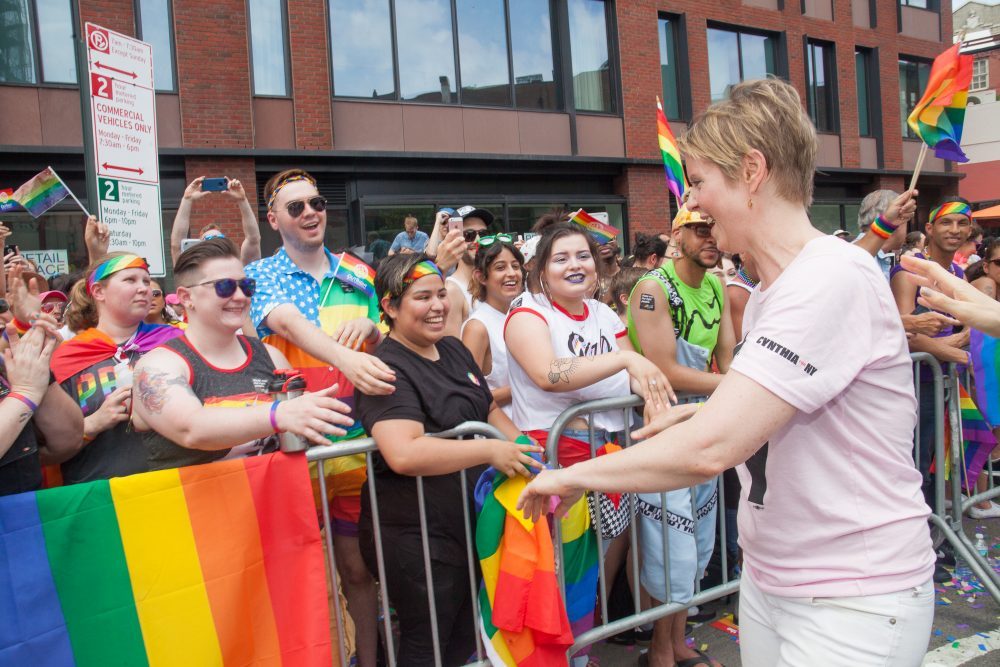 Sunday, June 24, 2018. New York City – New Yorkers celebrated the biggest LGBTQ Pride March in the United States of America. This year, the NYC Pride March celebrated 49 years. Cynthia Nixon was one of the thousands of people that marched this year. Cynthia is Lesbian and has a Transgender son. Cynthia Nixon is a lifelong New Yorker, actor, and progressive advocate running for governor of New York State to fight for a better, more fair New York. The primary elections in New York are on Thursday, September 13, 2018. Photo by Javier Soriano/LoveIsAmor.com