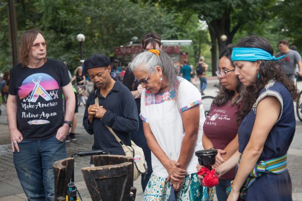Sunday, October 7th, 2018. Columbus Circle. West 59th Street and Central Park West. Manhattan, New York City - Indigenous people and their allies at the 11th Annual Indigenous Day of Remembrance. Credit: Photo by LoveIsAmor.com