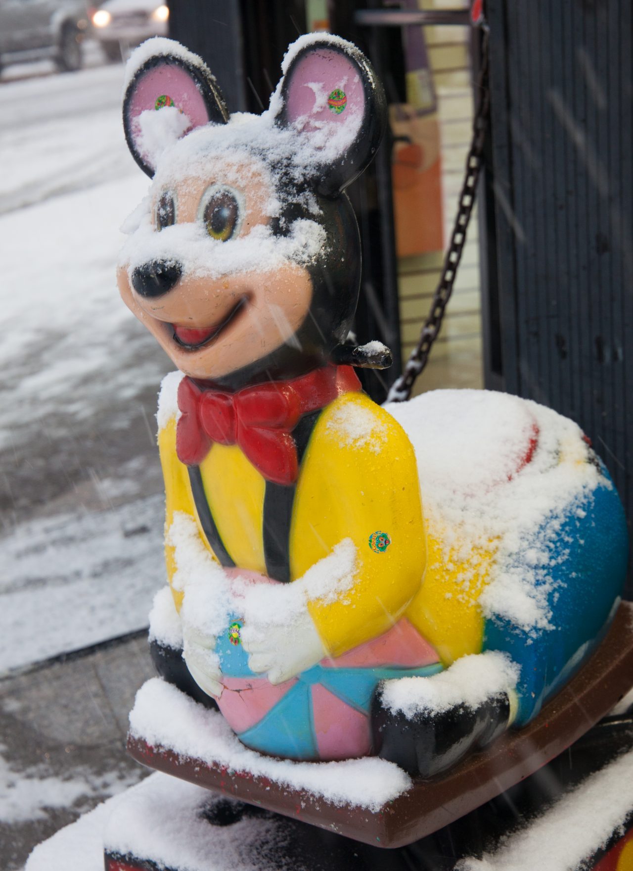 Thursday, November 15th, 2018. Mickey Mouse. Today was the first snowfall of 2018 in Brooklyn, New York City. Credit: Photo by LoveIsAmor.com