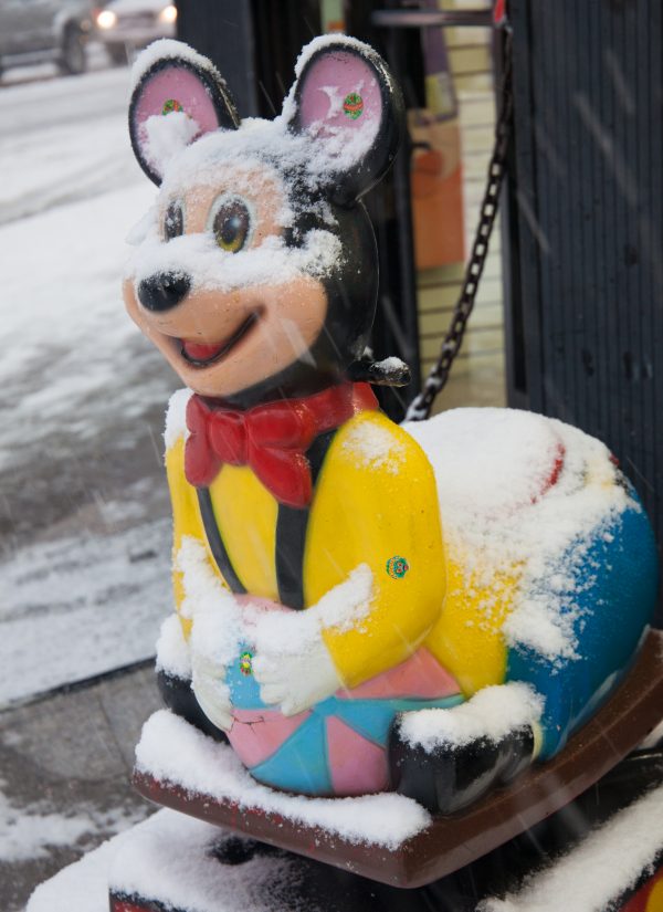 Thursday, November 15th, 2018. Mickey Mouse. Today was the first snowfall of 2018 in Brooklyn, New York City. Credit: Photo by LoveIsAmor.com