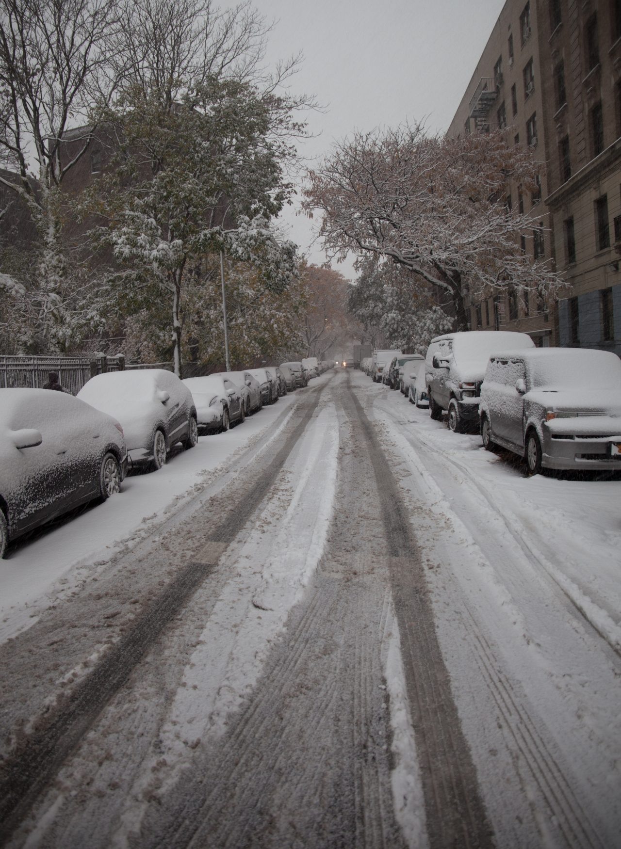 Thursday, November 15th, 2018. Cars covered with snow. Today was the first snowfall of 2018 in Brooklyn, New York City. Credit: Photo by LoveIsAmor.com