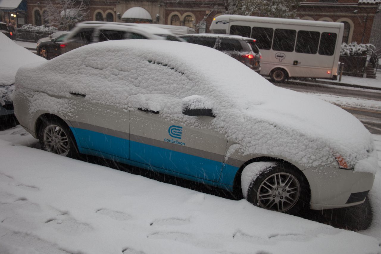 Thursday, November 15th, 2018. A conEdison car covered with snow. Today was the first snowfall of 2018 in Brooklyn, New York City. Credit: Photo by LoveIsAmor.com