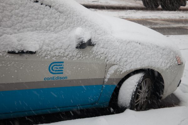 Thursday, November 15th, 2018. A conEdison car covered with snow. Today was the first snowfall of 2018 in Brooklyn, New York City. Credit: Photo by LoveIsAmor.com