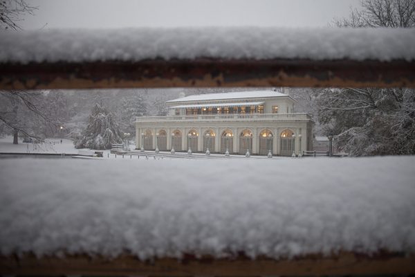 Thursday, November 15th, 2018. Prospect Park Boathouse + Audubon Center covered with snow. It is still Fall (Autumn), but today was the first snowfall of 2018 in Brooklyn, New York City. Credit: Photo by LoveIsAmor.com