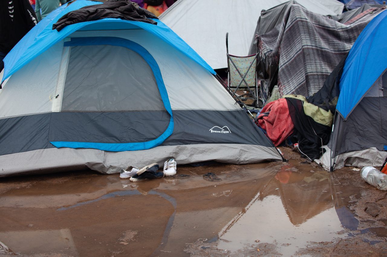 Tijuana, Baja California. Mexico. Thursday, November 29th, 2018. It was raining last night and it was raining all day today. The Mexican government needs to find a shelter for the refugees where they can be protected from the rain and cold. Refugees are staying at Unidad Deportiva Benito Juárez (an improvised shelter for the caravans of immigrants). Refugees are fleeing violence in their countries in Central America. They want to apply for asylum in the United States of America. They were told they have to wait more than a month to apply for asylum. Credit: Photo by LoveIsAmor.com