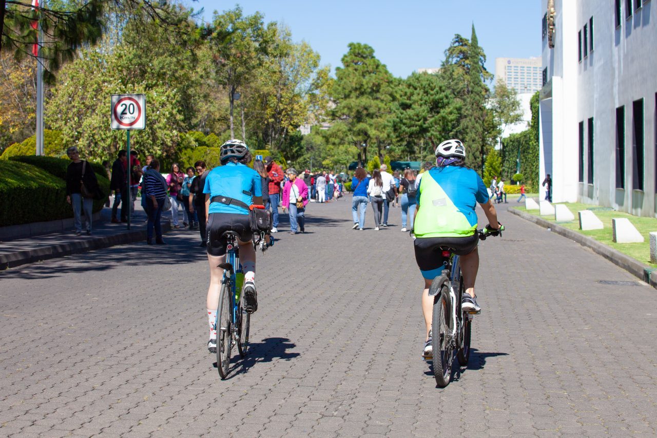 Mexico City, Mexico. Saturday, December 1, 2018. Two women riding bikes at Los Pinos. The "Official Residence of Los Pinos" was the residence of the Mexican presidents. As of Saturday, December 1, 2018, it will be known as the "Los Pinos Cultural Complex." The official website says: "Los Pinos will be a completely open space for all Mexicans." Today was the inauguration of Mexican President Andrés Manuel López Obrador. People came to Los Pinos to celebrate this historic day. Credit: Photo by LoveIsAmor.com