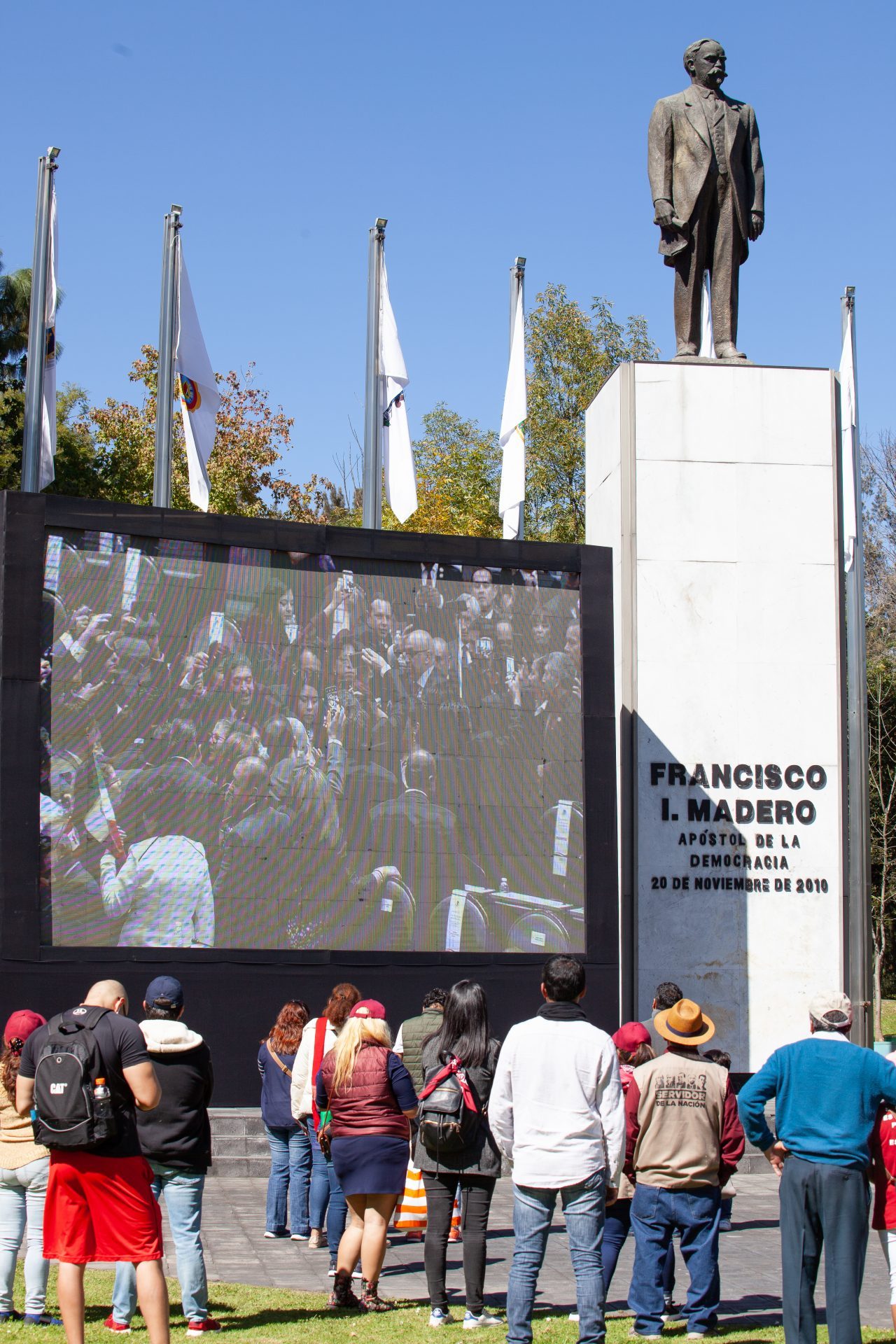 Mexico City, Mexico. Saturday, December 1, 2018. First visitors and the statue of Francisco I. Madero at the new cultural facility. The "Official Residence of Los Pinos" was the residence of the Mexican presidents. As of Saturday, December 1, 2018, it will be known as the "Los Pinos Cultural Complex." The official website says: "Los Pinos will be a completely open space for all Mexicans." Today was the inauguration of Mexican President Andrés Manuel López Obrador. People came to Los Pinos to celebrate this historic day. Credit: Photo by LoveIsAmor.com