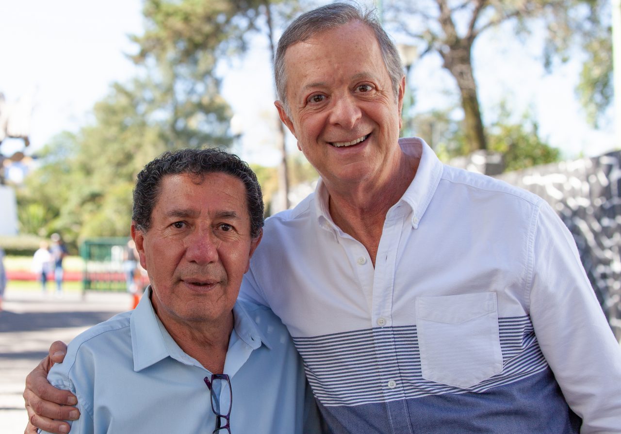 Mexico City, Mexico. Saturday, December 1, 2018. Two men at the new cultural facility. The "Official Residence of Los Pinos" was the residence of the Mexican presidents. As of Saturday, December 1, 2018, it will be known as the "Los Pinos Cultural Complex." The official website says: "Los Pinos will be a completely open space for all Mexicans." Today was the inauguration of Mexican President Andrés Manuel López Obrador. People came to Los Pinos to celebrate this historic day. Credit: Photo by LoveIsAmor.com