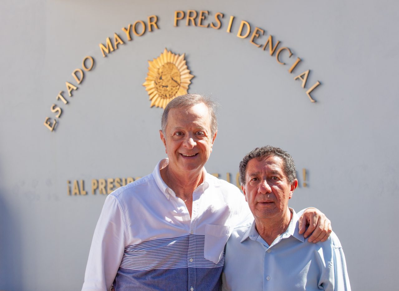 Mexico City, Mexico. Saturday, December 1, 2018. Two men at the new cultural facility. The "Official Residence of Los Pinos" was the residence of the Mexican presidents. As of Saturday, December 1, 2018, it will be known as the "Los Pinos Cultural Complex." The official website says: "Los Pinos will be a completely open space for all Mexicans." Today was the inauguration of Mexican President Andrés Manuel López Obrador. People came to Los Pinos to celebrate this historic day. Credit: Photo by LoveIsAmor.com