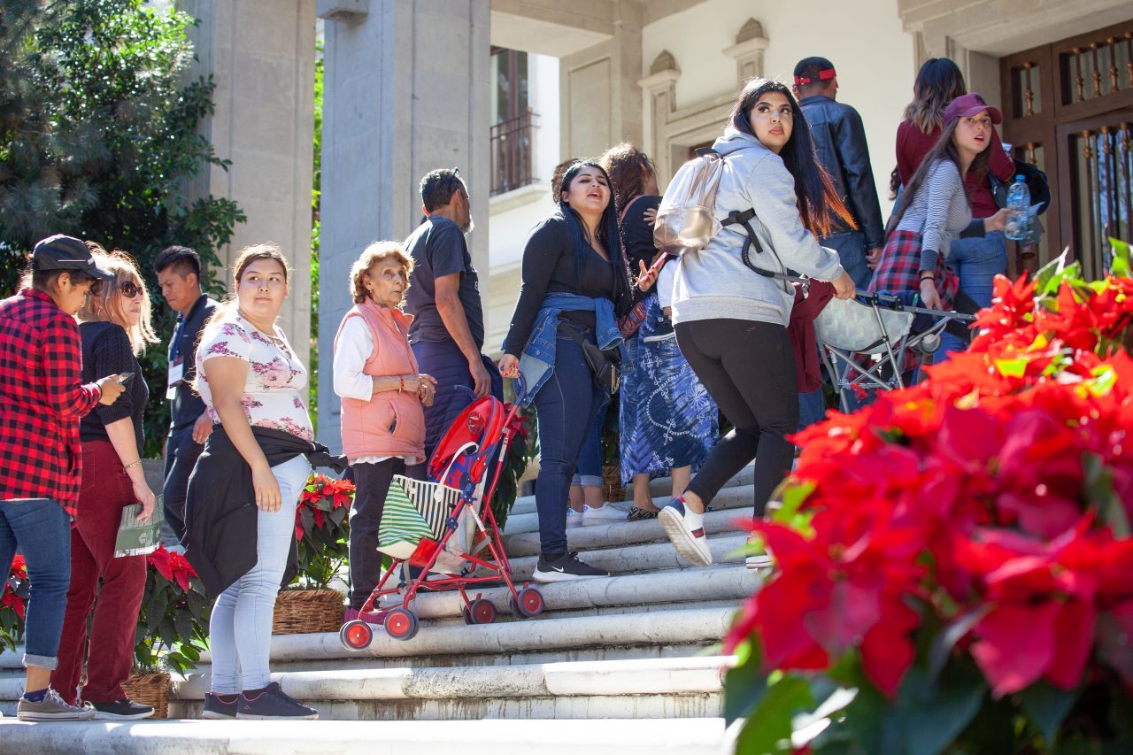 Mexico City, Mexico. Saturday, December 1, 2018. First visitors entering the house where Mexican Presidents used to live. The "Official Residence of Los Pinos" was the residence of the Mexican presidents. As of Saturday, December 1, 2018, it will be known as the "Los Pinos Cultural Complex." The official website says: "Los Pinos will be a completely open space for all Mexicans." Today was the inauguration of Mexican President Andrés Manuel López Obrador. People came to Los Pinos to celebrate this historic day. Credit: Photo by LoveIsAmor.com