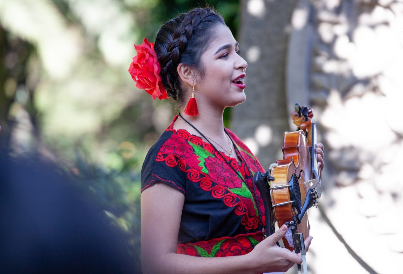 Mexico City, Mexico. Saturday, December 1, 2018. Member of Ensamble Comunitario de Arpa Grande de Tepalcatepec at the new cultural facility. The "Official Residence of Los Pinos" was the residence of the Mexican presidents. As of Saturday, December 1, 2018, it will be known as the "Los Pinos Cultural Complex." The official website says: "Los Pinos will be a completely open space for all Mexicans." Today was the inauguration of Mexican President Andrés Manuel López Obrador. People came to Los Pinos to celebrate this historic day. Credit: Photo by LoveIsAmor.com