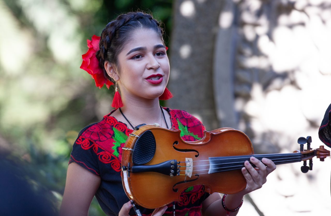 Mexico City, Mexico. Saturday, December 1, 2018. Member of Ensamble Comunitario de Arpa Grande de Tepalcatepec at the new cultural facility. The "Official Residence of Los Pinos" was the residence of the Mexican presidents. As of Saturday, December 1, 2018, it will be known as the "Los Pinos Cultural Complex." The official website says: "Los Pinos will be a completely open space for all Mexicans." Today was the inauguration of Mexican President Andrés Manuel López Obrador. People came to Los Pinos to celebrate this historic day. Credit: Photo by LoveIsAmor.com