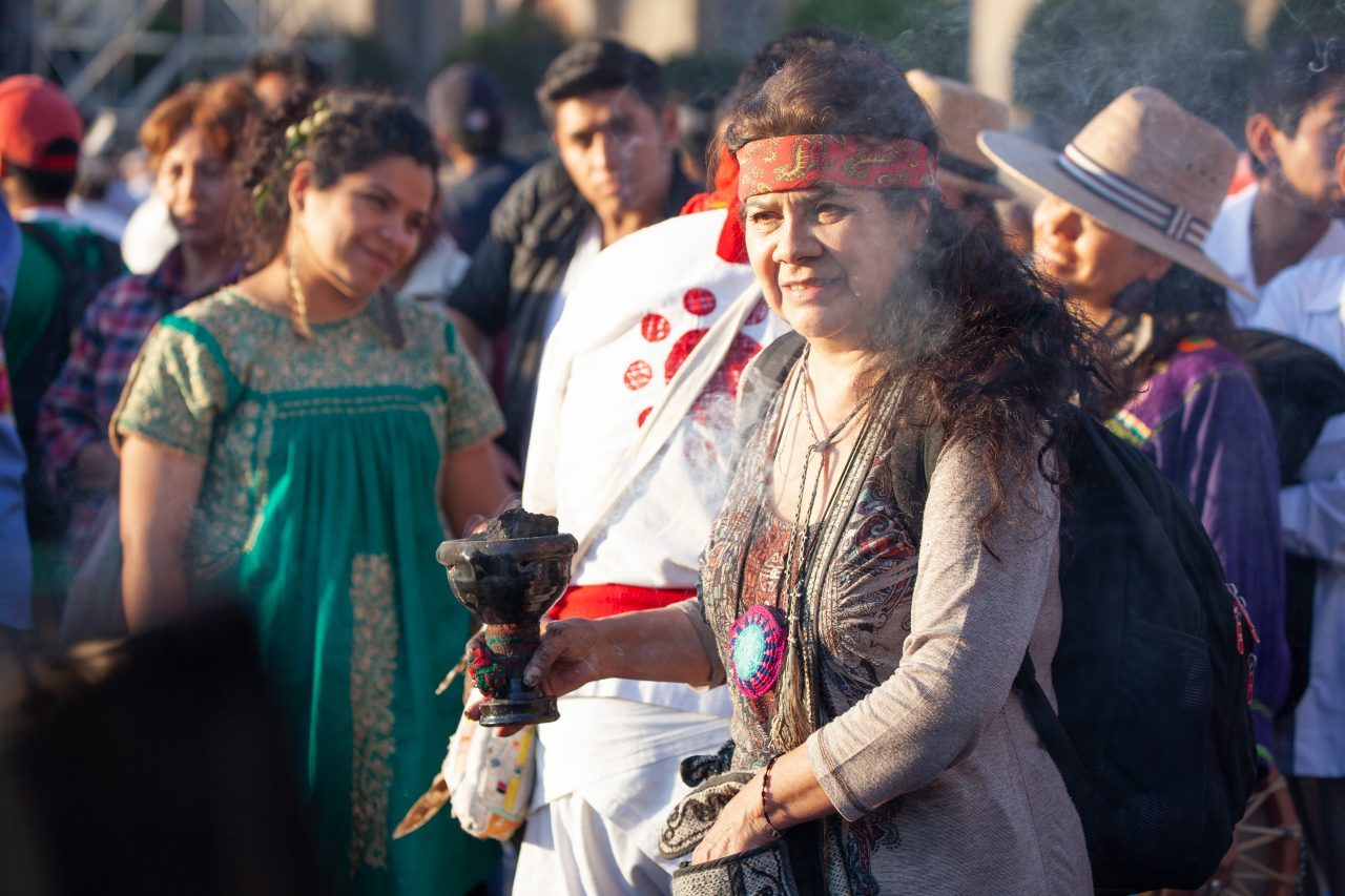 Mexico City, Mexico. Saturday, December 1, 2018. Mexicans celebrate on the Zocalo the inauguration of Mexican President Andrés Manuel López Obrador. People came to celebrate this historic day. López Obrador – known as AMLO - said, “We are going to govern for everyone, but we are going to give preference to the most impoverished and vulnerable. For the good of all, the poor come first.” Andrés Manuel received a spiritual cleansing by indigenous women and men as part of the celebrations. “What we want, what we desire is to purify public life in Mexico. I repeat my commitment: I will not lie, I will not steal or betray the people of Mexico,” the new President said during the religious ceremony. Credit: Photo by LoveIsAmor.com