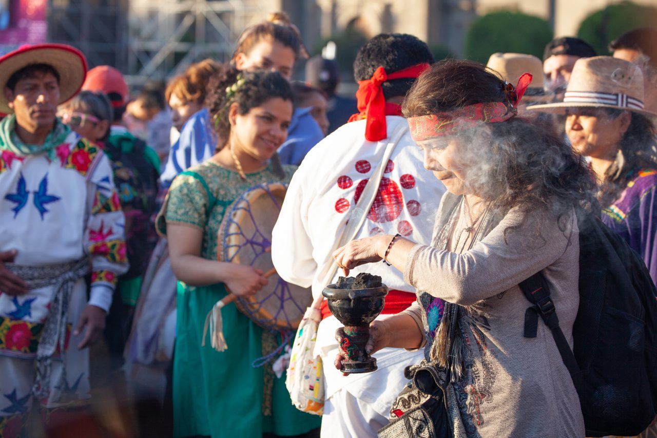 Mexico City, Mexico. Saturday, December 1, 2018. Mexicans celebrate on the Zocalo the inauguration of Mexican President Andrés Manuel López Obrador. People came to celebrate this historic day. López Obrador – known as AMLO - said, “We are going to govern for everyone, but we are going to give preference to the most impoverished and vulnerable. For the good of all, the poor come first.” Andrés Manuel received a spiritual cleansing by indigenous women and men as part of the celebrations. “What we want, what we desire is to purify public life in Mexico. I repeat my commitment: I will not lie, I will not steal or betray the people of Mexico,” the new President said during the religious ceremony. Credit: Photo by LoveIsAmor.com