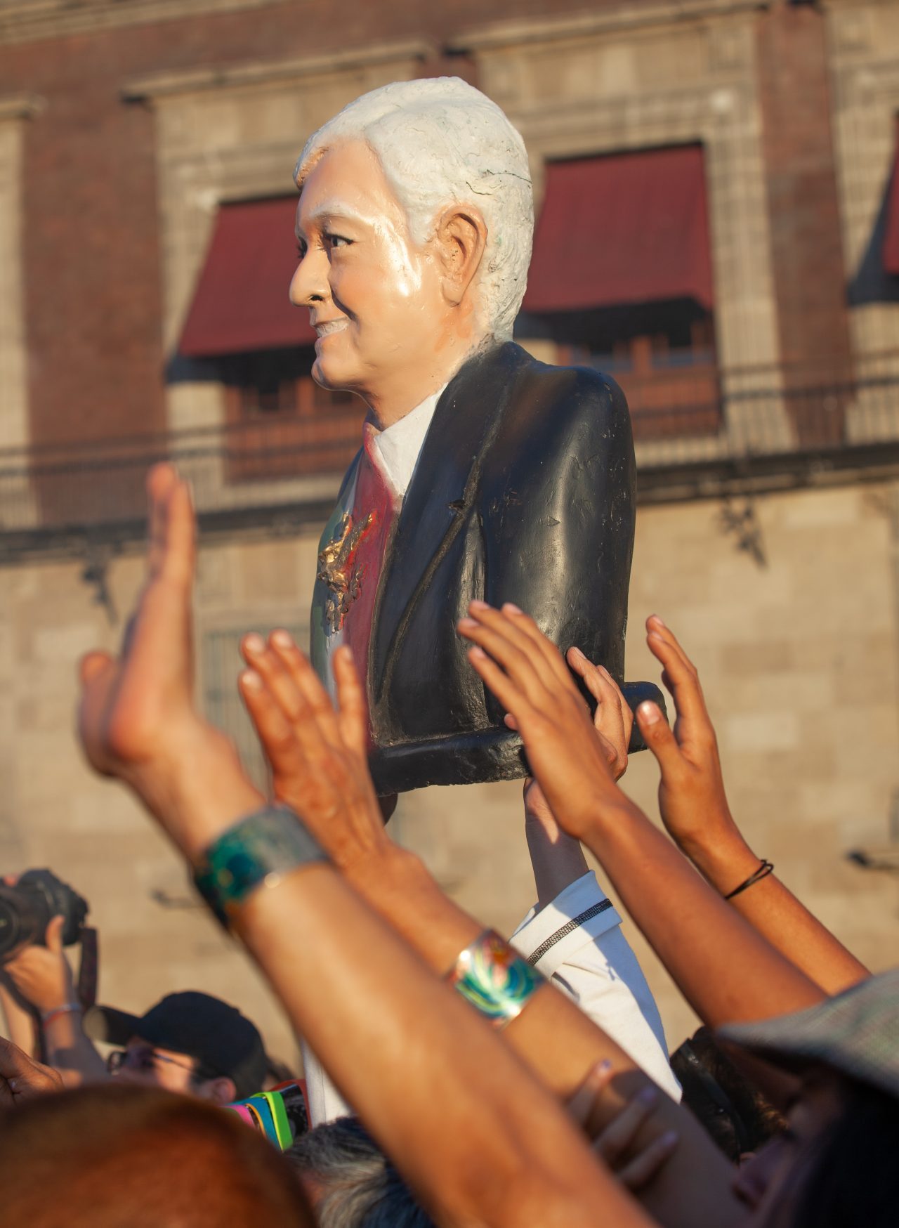 Mexico City, Mexico. Saturday, December 1, 2018. Mexicans celebrate on the Zocalo the inauguration of Mexican President Andrés Manuel López Obrador. People came to celebrate this historic day. López Obrador – known as AMLO - said, “We are going to govern for everyone, but we are going to give preference to the most impoverished and vulnerable. For the good of all, the poor come first.” Andrés Manuel received a spiritual cleansing by indigenous women and men as part of the celebrations. “What we want, what we desire is to purify public life in Mexico. I repeat my commitment: I will not lie, I will not steal or betray the people of Mexico,” the new President said during the religious ceremony. Credit: Photo by LoveIsAmor.com