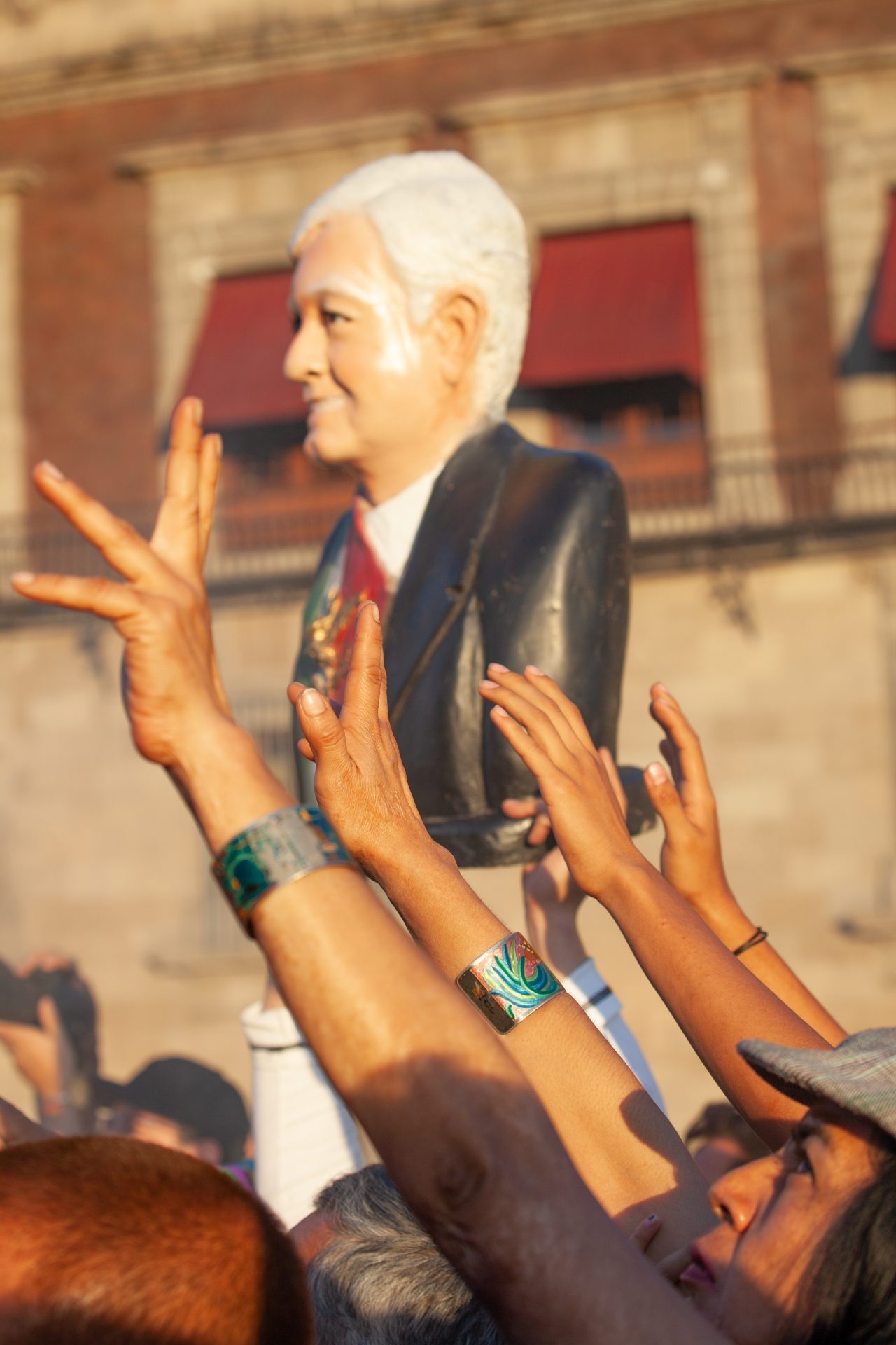 Mexico City, Mexico. Saturday, December 1, 2018. Mexicans celebrate on the Zocalo the inauguration of Mexican President Andrés Manuel López Obrador. People came to celebrate this historic day. López Obrador – known as AMLO - said, “We are going to govern for everyone, but we are going to give preference to the most impoverished and vulnerable. For the good of all, the poor come first.” Andrés Manuel received a spiritual cleansing by indigenous women and men as part of the celebrations. “What we want, what we desire is to purify public life in Mexico. I repeat my commitment: I will not lie, I will not steal or betray the people of Mexico,” the new President said during the religious ceremony. Credit: Photo by LoveIsAmor.com