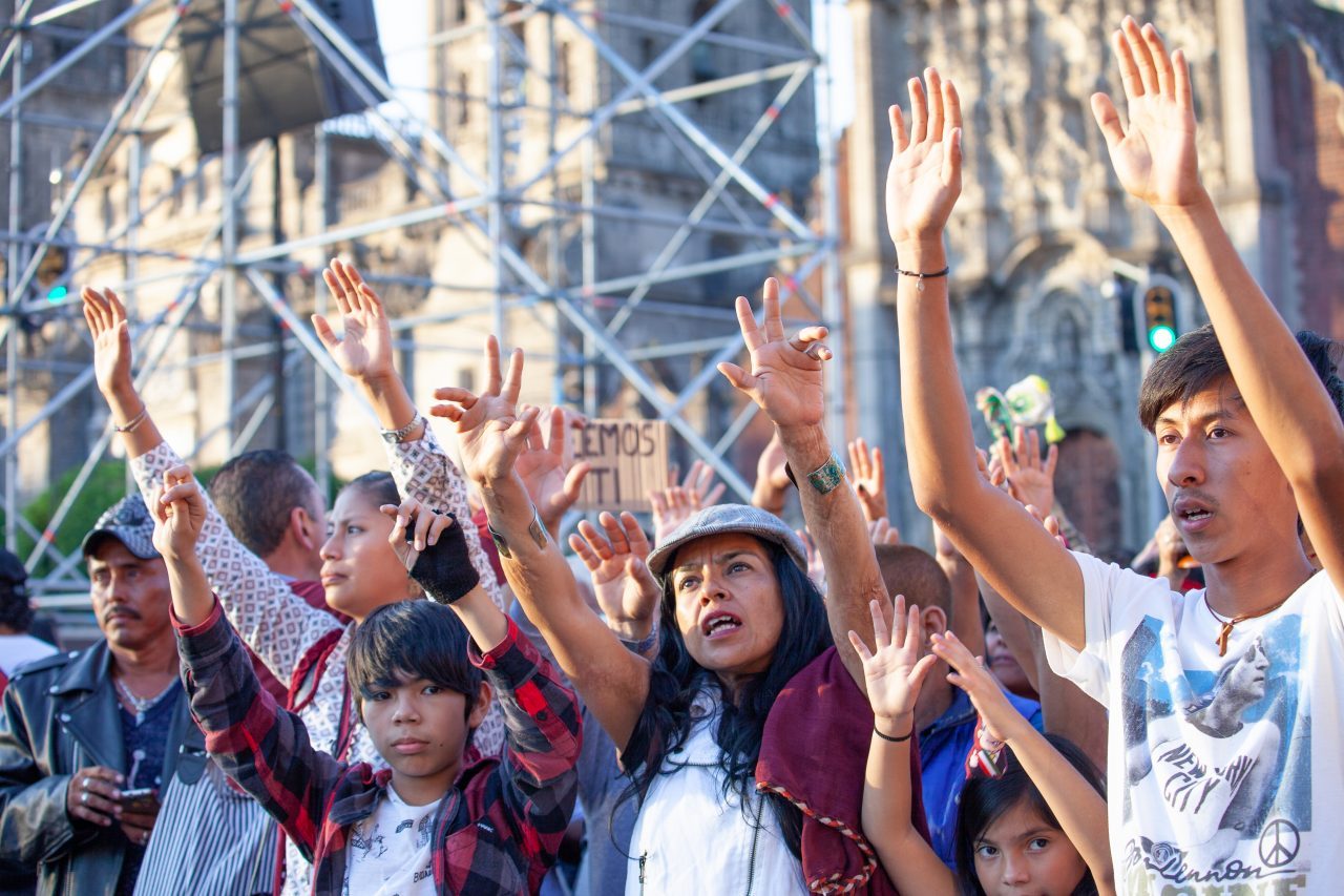 Mexico City, Mexico. Saturday, December 1, 2018. Mexicans celebrate on the Zocalo the inauguration of Mexican President Andrés Manuel López Obrador. People came to celebrate this historic day. López Obrador – known as AMLO - said, “We are going to govern for everyone, but we are going to give preference to the most impoverished and vulnerable. For the good of all, the poor come first.” Andrés Manuel received a spiritual cleansing by indigenous women and men as part of the celebrations. “What we want, what we desire is to purify public life in Mexico. I repeat my commitment: I will not lie, I will not steal or betray the people of Mexico,” the new President said during the religious ceremony. Credit: Photo by LoveIsAmor.com