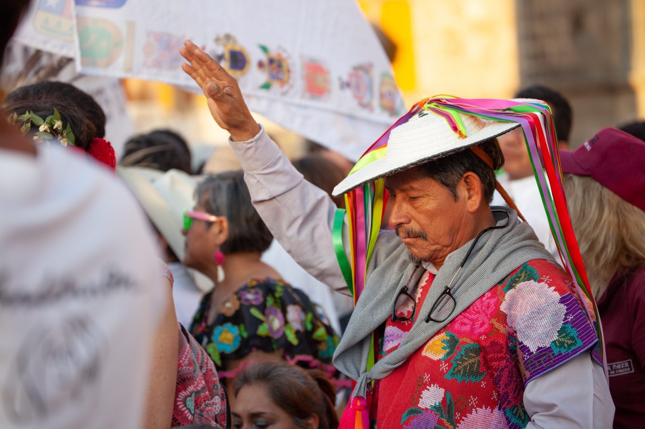Mexico City, Mexico. Saturday, December 1, 2018. Mexicans celebrate on the Zocalo the inauguration of Mexican President Andrés Manuel López Obrador. People came to celebrate this historic day. López Obrador – known as AMLO - said, “We are going to govern for everyone, but we are going to give preference to the most impoverished and vulnerable. For the good of all, the poor come first.” Andrés Manuel received a spiritual cleansing by indigenous women and men as part of the celebrations. “What we want, what we desire is to purify public life in Mexico. I repeat my commitment: I will not lie, I will not steal or betray the people of Mexico,” the new President said during the religious ceremony. Credit: Photo by LoveIsAmor.com