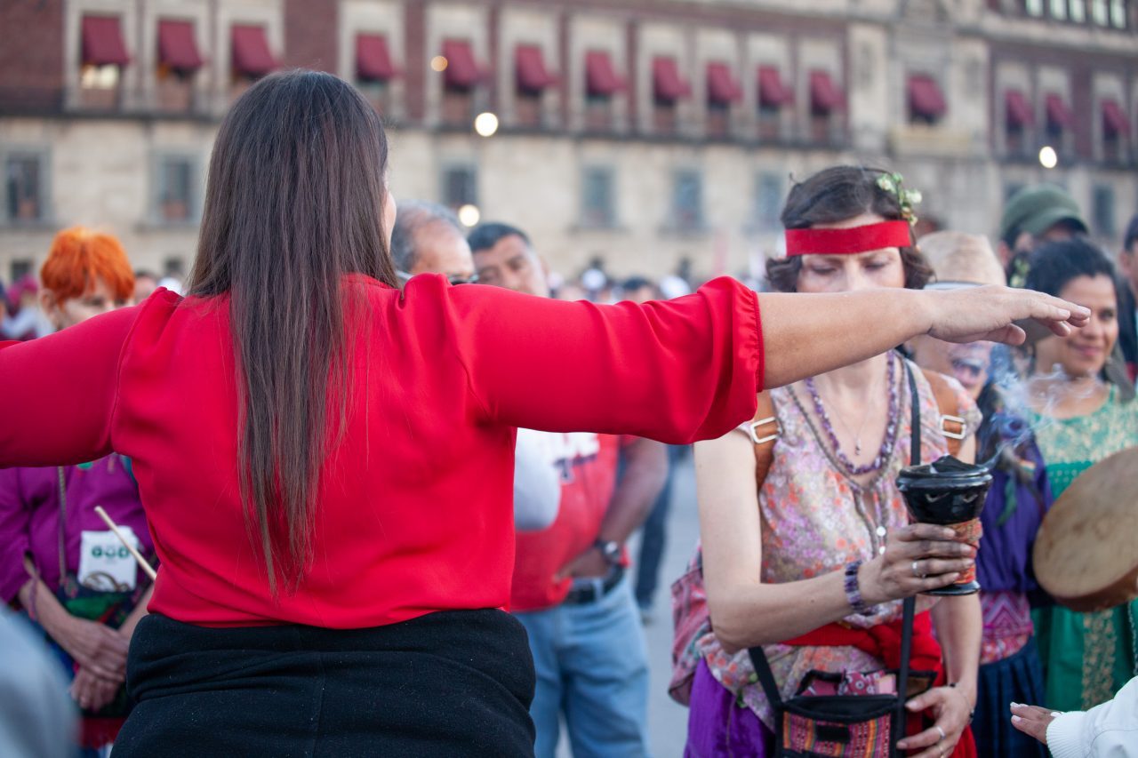 Mexico City, Mexico. Saturday, December 1, 2018. Mexicans celebrate on the Zocalo the inauguration of Mexican President Andrés Manuel López Obrador. People came to celebrate this historic day. López Obrador – known as AMLO - said, “We are going to govern for everyone, but we are going to give preference to the most impoverished and vulnerable. For the good of all, the poor come first.” Andrés Manuel received a spiritual cleansing by indigenous women and men as part of the celebrations. “What we want, what we desire is to purify public life in Mexico. I repeat my commitment: I will not lie, I will not steal or betray the people of Mexico,” the new President said during the religious ceremony. Credit: Photo by LoveIsAmor.com