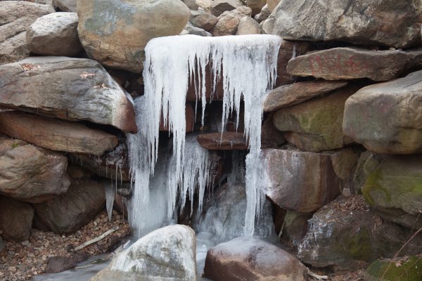 Brooklyn, New York City. Saturday, February 2, 2019 - A waterfall in Prospect Park is frozen. Credit: Photo by LoveIsAmor.com