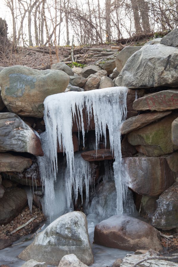 Brooklyn, New York City. Saturday, February 2, 2019 - A waterfall in Prospect Park is frozen. Credit: Photo by LoveIsAmor.com