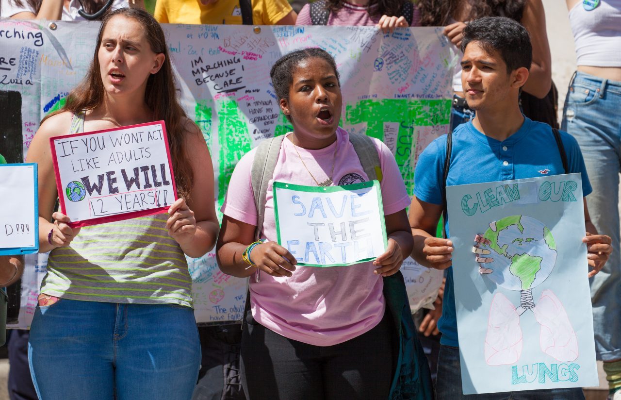 Friday, May 24th, 2019. New York City - Today was the 2nd Global Climate Strike. Hundreds of students, some teachers, parents and other people gathered at Columbus Circle and then marched to Times Square in Manhattan. They demanded that “NYC Mayor (and U. S. presidential candidate) Bill de Blasio follow the UK, Ireland and countless cities around the world who have declared a Climate Emergency.” More than 1 million students, teachers, parents, politicians and other people from around the world went on strike in protest of the climate crisis. Credit: Photo by LoveIsAmor.com