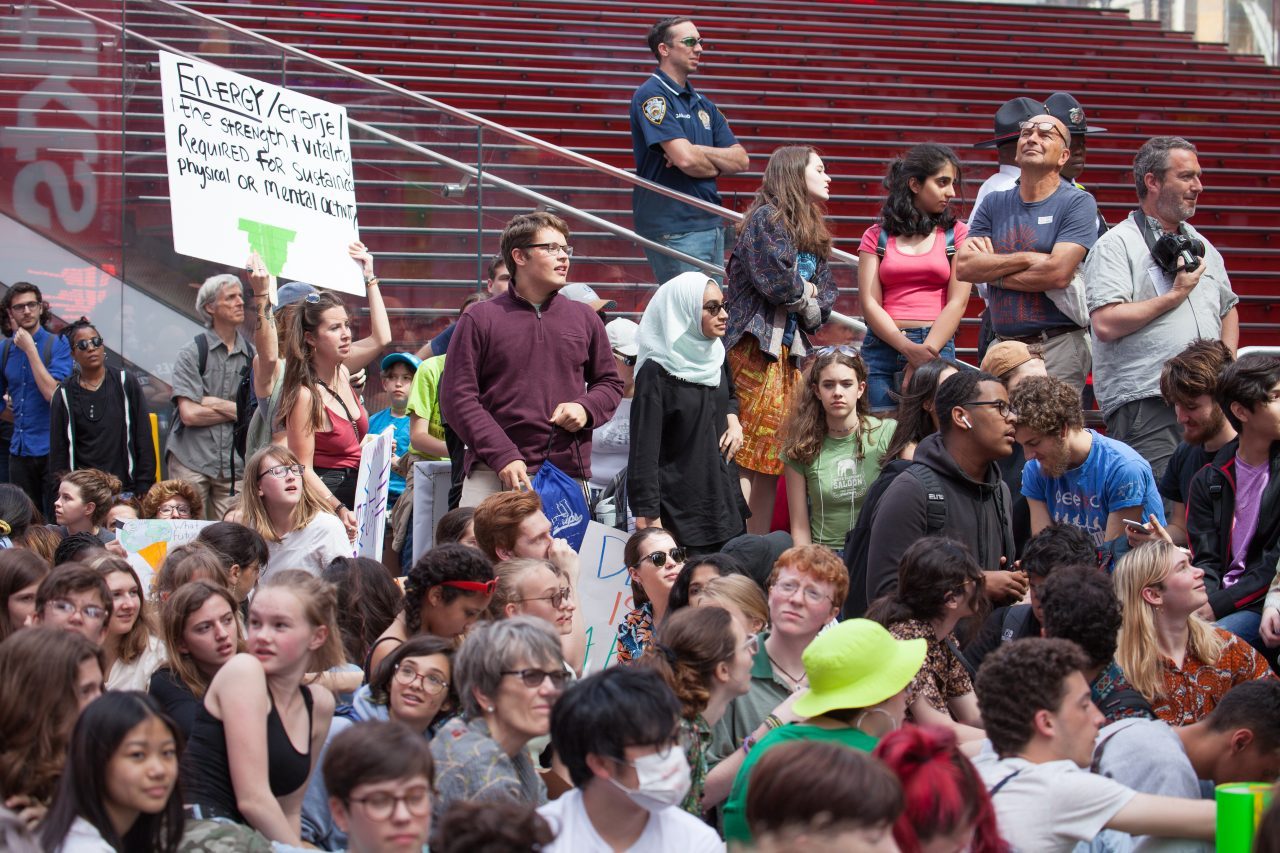Friday, May 24th, 2019. New York City - Today was the 2nd Global Climate Strike. Hundreds of students, some teachers, parents and other people gathered at Columbus Circle and then marched to Times Square in Manhattan. They demanded that “NYC Mayor (and U. S. presidential candidate) Bill de Blasio follow the UK, Ireland and countless cities around the world who have declared a Climate Emergency.” More than 1 million students, teachers, parents, politicians and other people from around the world went on strike in protest of the climate crisis. Credit: Photo by LoveIsAmor.com