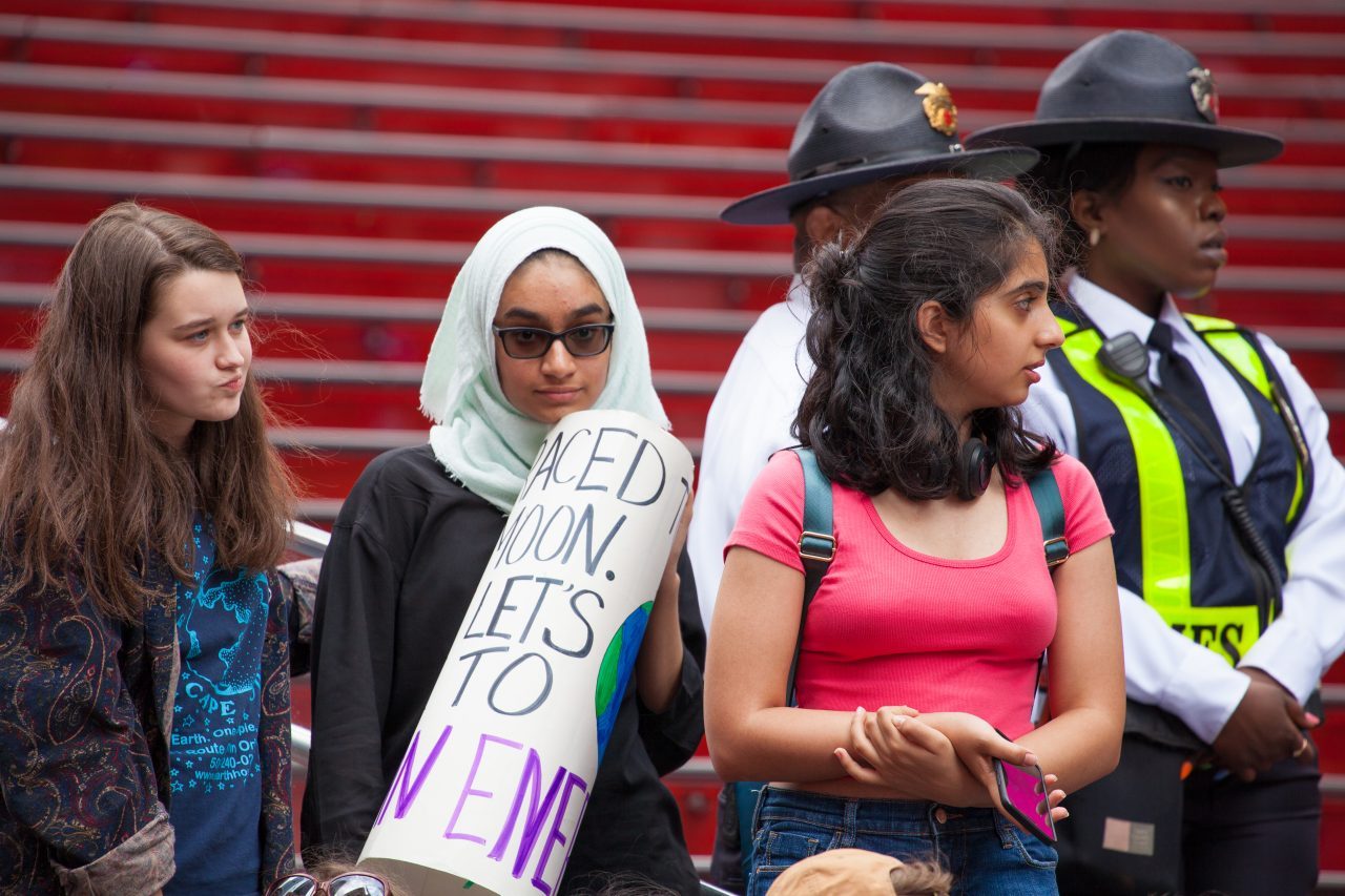 Friday, May 24th, 2019. New York City - Today was the 2nd Global Climate Strike. Hundreds of students, some teachers, parents and other people gathered at Columbus Circle and then marched to Times Square in Manhattan. They demanded that “NYC Mayor (and U. S. presidential candidate) Bill de Blasio follow the UK, Ireland and countless cities around the world who have declared a Climate Emergency.” More than 1 million students, teachers, parents, politicians and other people from around the world went on strike in protest of the climate crisis. Credit: Photo by LoveIsAmor.com